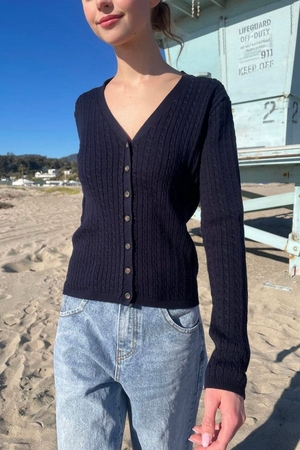 Cardigan Brandy Melville Zoe V-Neck Bleu Marine | NQC-55336396